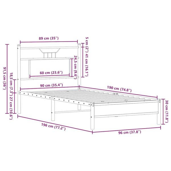 Bettgestell ohne Matratze Braun Eiche 90x190 cm Holzwerkstoff