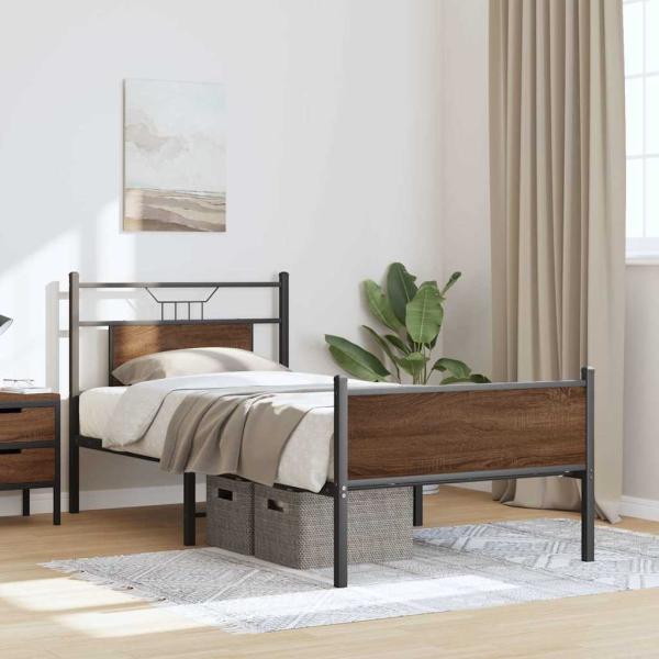 Bettgestell ohne Matratze Braun Eiche 75x190 cm Holzwerkstoff