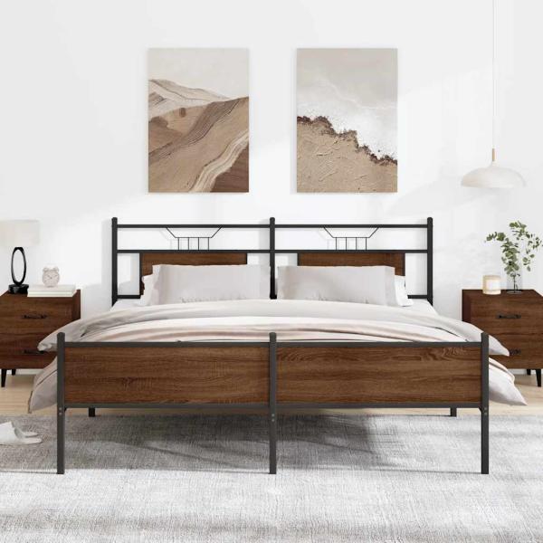 ARDEBO.de - Metallbett ohne Matratze Braun Eichen-Optik 180x200 cm