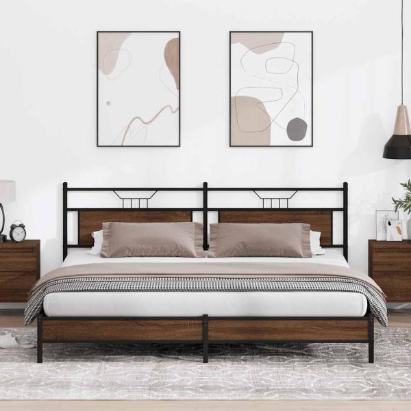ARDEBO.de - Metallbett ohne Matratze Braun Eichen-Optik 193x203 cm