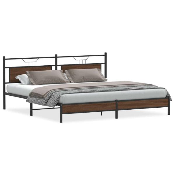 Metallbett ohne Matratze Braun Eichen-Optik 193x203 cm
