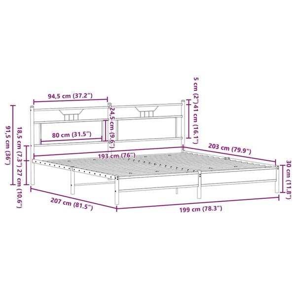 Metallbett ohne Matratze Braun Eichen-Optik 193x203 cm