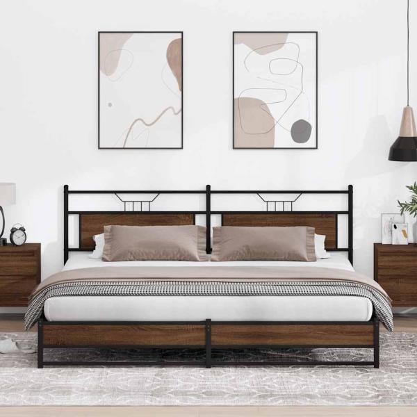 ARDEBO.de - Metallbett ohne Matratze Braun Eichen-Optik 200x200 cm