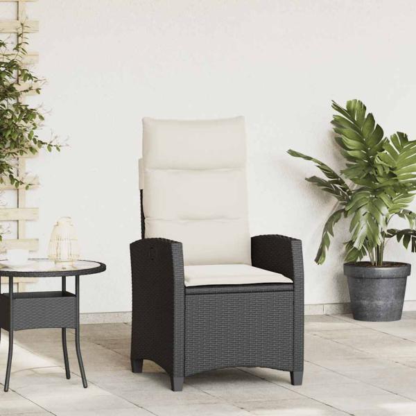 ARDEBO.de - Gartensessel mit Beistelltisch Verstellbar Schwarz Poly Rattan