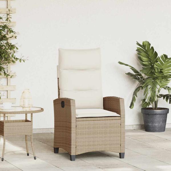 ARDEBO.de - Gartensessel mit Beistelltisch Verstellbar Beige Poly Rattan