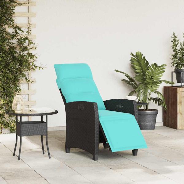 Gartensessel mit Beistelltisch Verstellbar Schwarz Poly Rattan