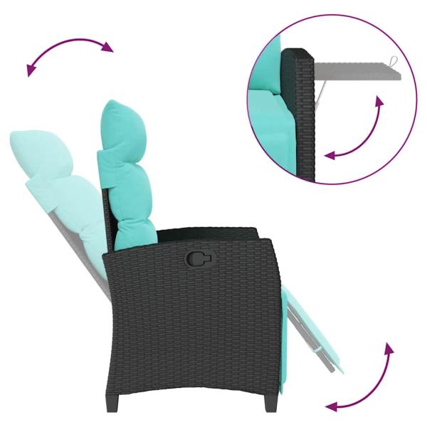 Gartensessel mit Beistelltisch Verstellbar Schwarz Poly Rattan