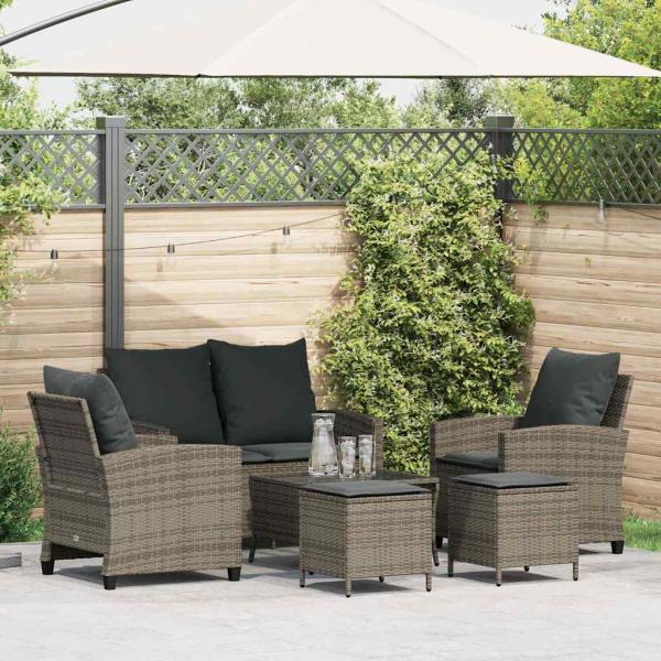 ARDEBO.de - 6-tlg. Garten-Sofagarnitur mit Kissen Grau Poly Rattan