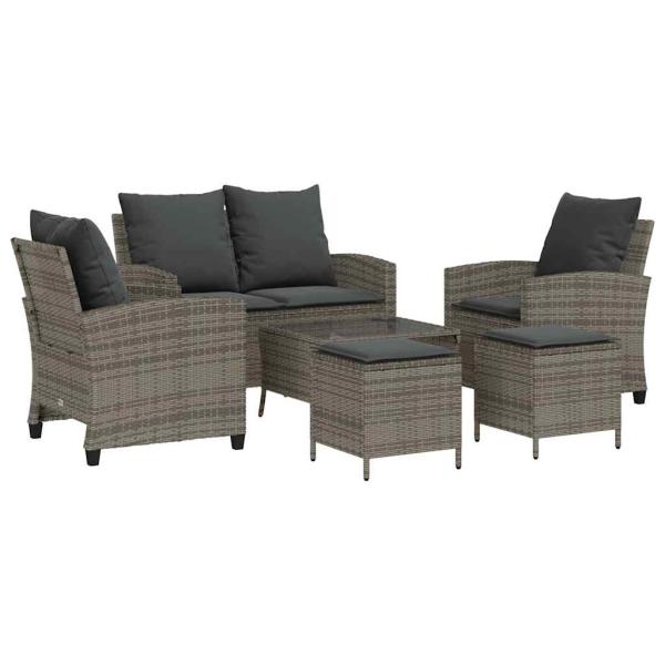 6-tlg. Garten-Sofagarnitur mit Kissen Grau Poly Rattan