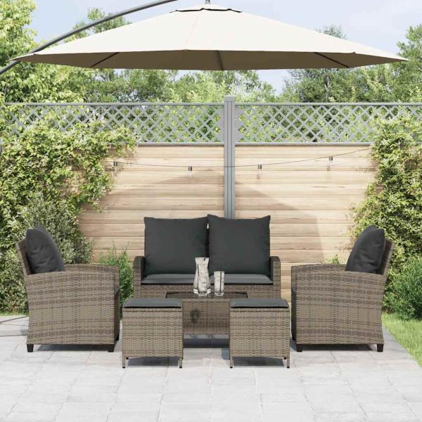 6-tlg. Garten-Sofagarnitur mit Kissen Grau Poly Rattan