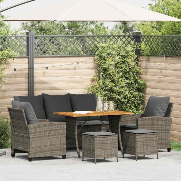ARDEBO.de - 6-tlg. Garten-Sofagarnitur mit Kissen Grau Poly Rattan