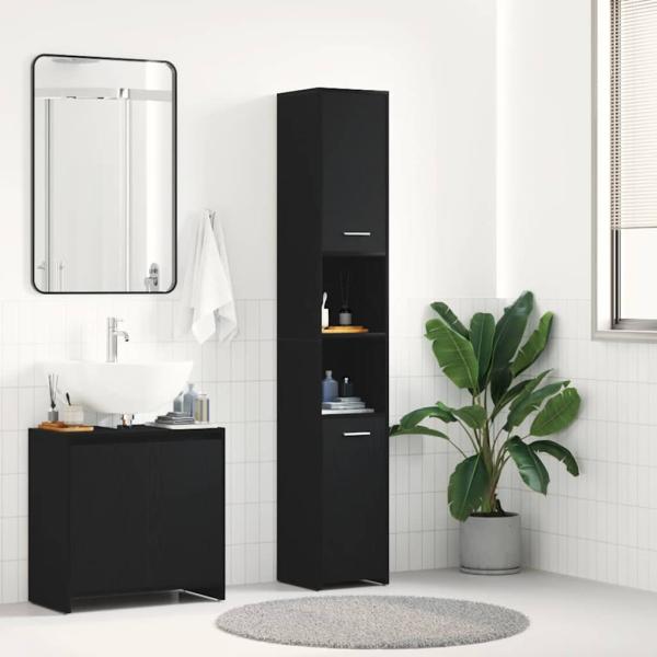 ARDEBO.de - Badschrank Schwarz Eichen-Optik 30x30x183,5 cm Holzwerkstoff