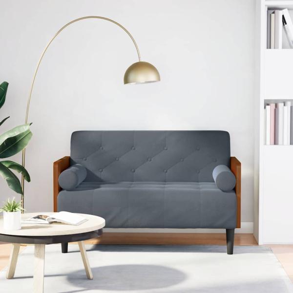 ARDEBO.de - Zweisitzer-Sofa mit Nackenrollen Dunkelgrau 110 cm Samt