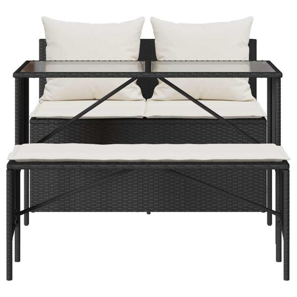 3-tlg. Garten-Essgruppe mit Kissen Schwarz Poly Rattan