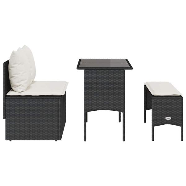 3-tlg. Garten-Essgruppe mit Kissen Schwarz Poly Rattan