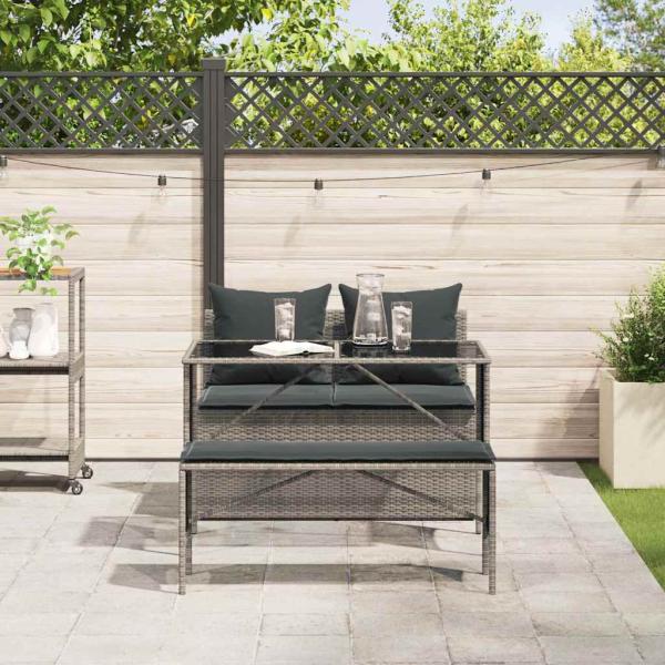 3-tlg. Garten-Essgruppe mit Kissen Grau Poly Rattan