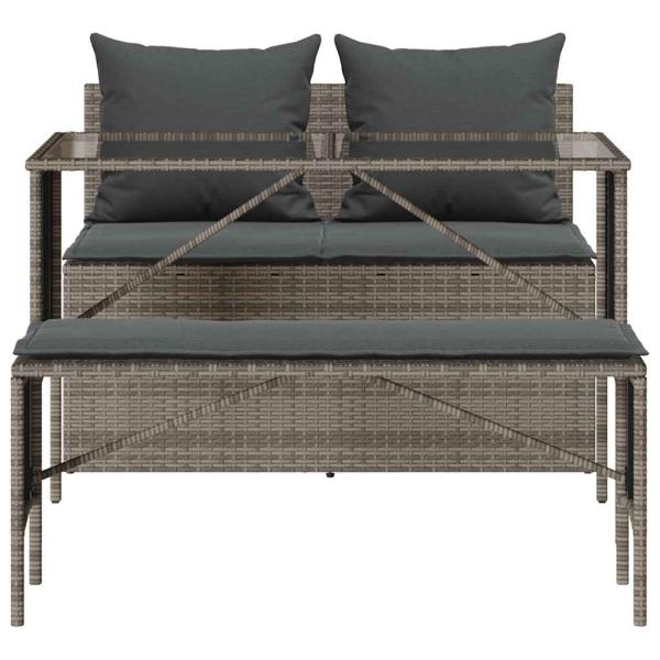 3-tlg. Garten-Essgruppe mit Kissen Grau Poly Rattan