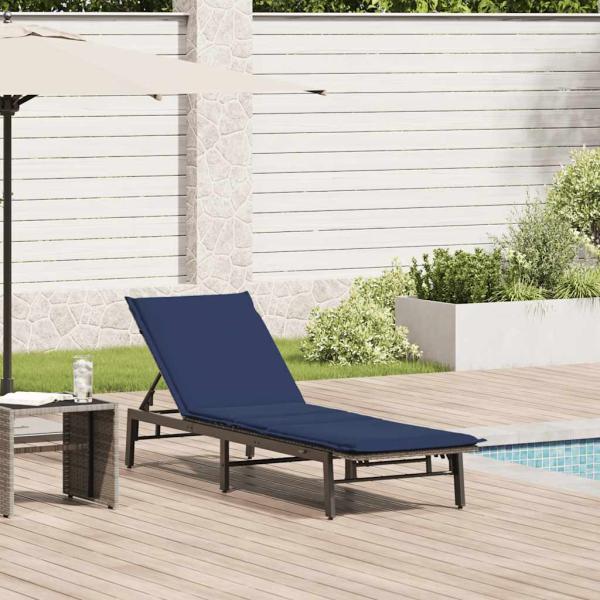 ARDEBO.de - Sonnenliege mit Auflage Grau Poly Rattan