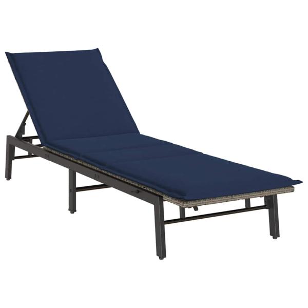 Sonnenliege mit Auflage Grau Poly Rattan