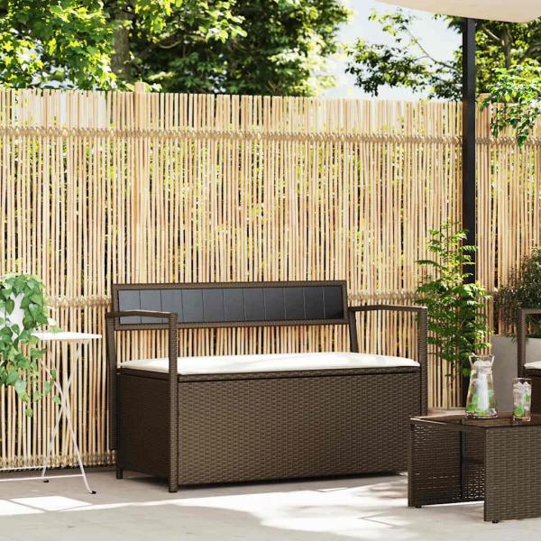 ARDEBO.de - Gartenbank mit Stauraum und Kissen Braun Poly Rattan