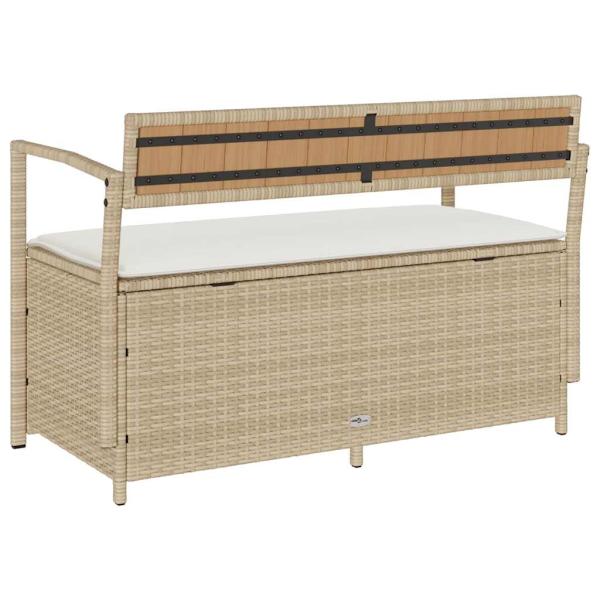 Gartenbank mit Stauraum und Kissen Beige Poly Rattan