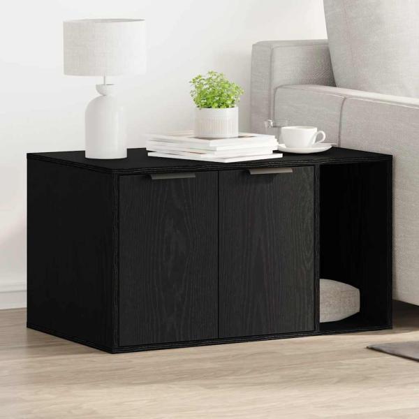 ARDEBO.de - Katzenklo Schwarz Eichen-Optik 80x50x45 cm Holzwerkstoff