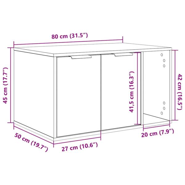 Katzenklo Schwarz Eichen-Optik 80x50x45 cm Holzwerkstoff