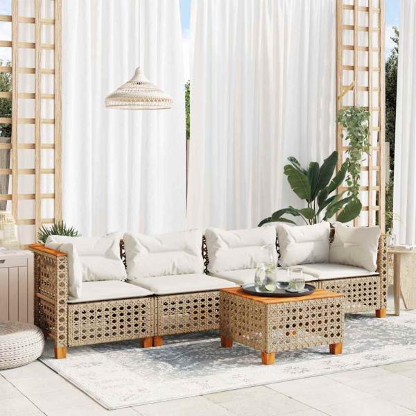 ARDEBO.de - 5-tlg. Garten-Sofagarnitur mit Kissen Beige Poly Rattan
