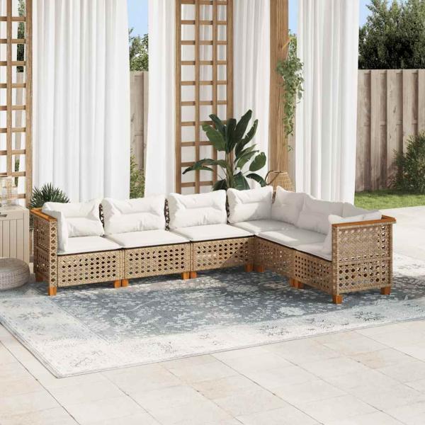 ARDEBO.de - 6-tlg. Garten-Sofagarnitur mit Kissen Beige Poly Rattan