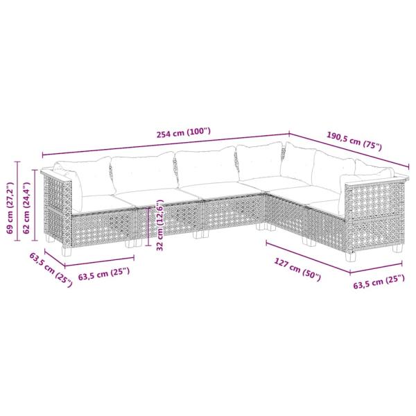 6-tlg. Garten-Sofagarnitur mit Kissen Beige Poly Rattan