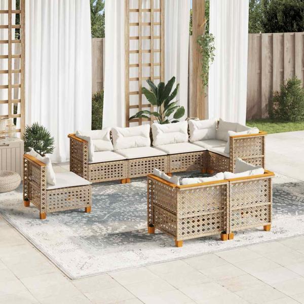 ARDEBO.de - 8-tlg. Garten-Sofagarnitur mit Kissen Beige Poly Rattan