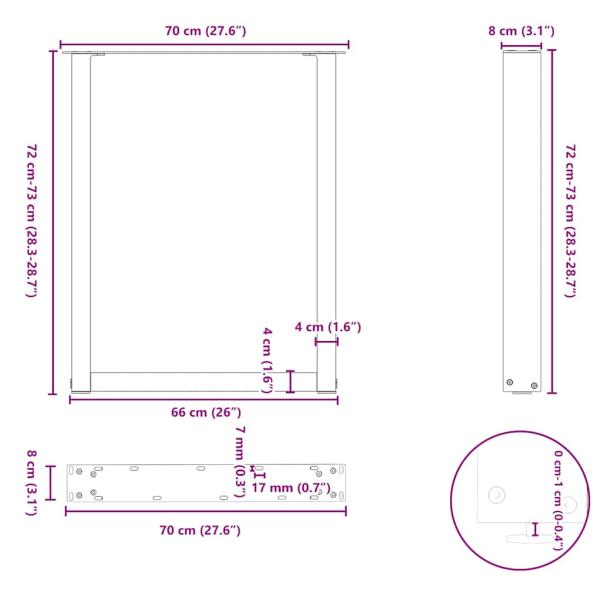Couchtischbeine U-Form 3 Stk. Naturstahl 70x(72-73) cm Stahl