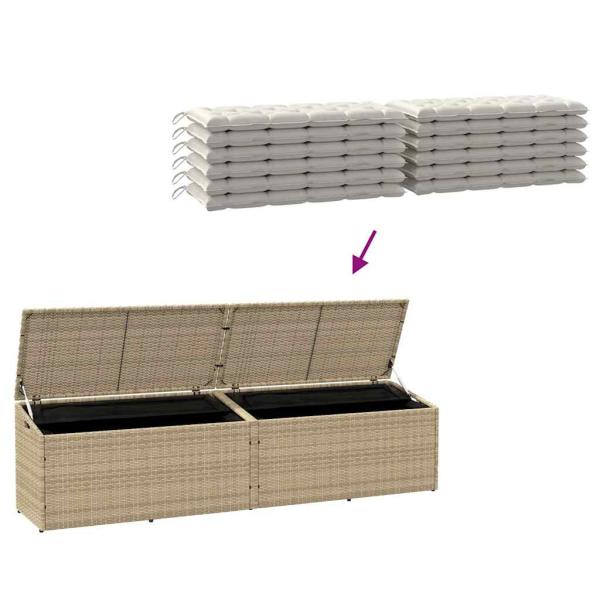 Garten-Auflagenbox Beige 220x50x58 cm Poly Rattan