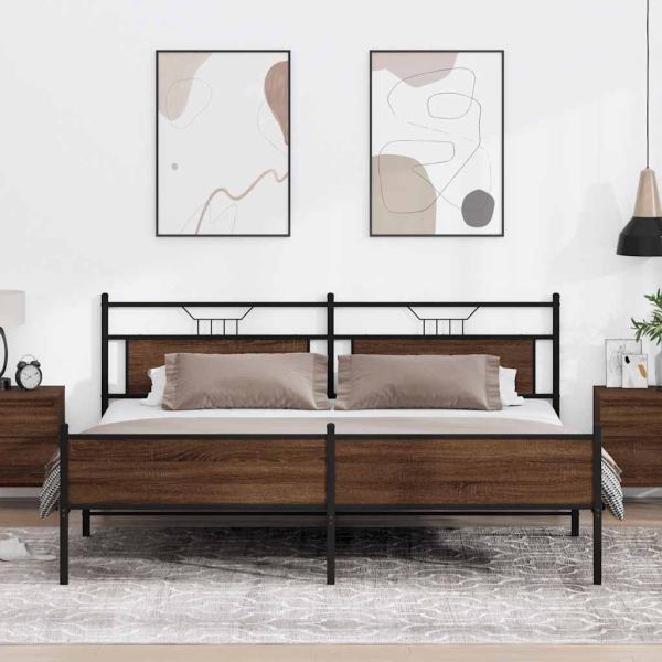 ARDEBO.de - Metallbett ohne Matratze Braun Eichen-Optik 200x200 cm