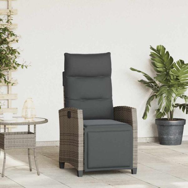 ARDEBO.de - Gartensessel mit Beistelltisch Verstellbar Grau Poly Rattan