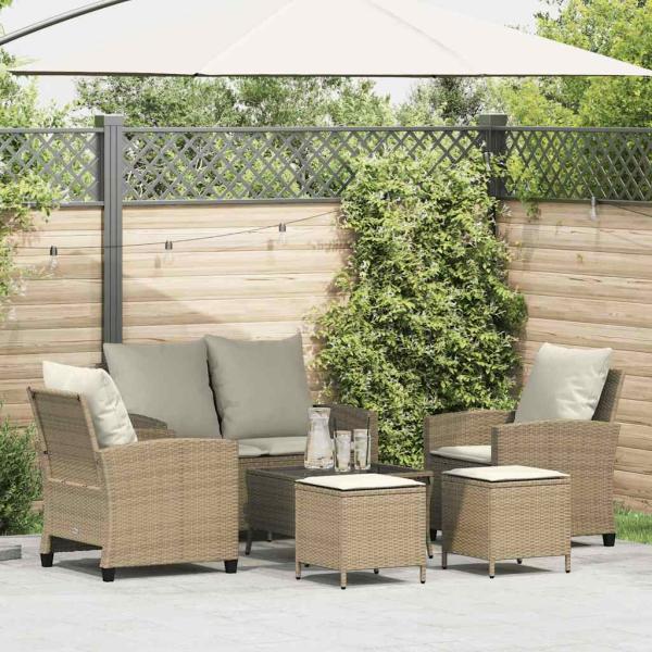 ARDEBO.de - 6-tlg. Garten-Sofagarnitur mit Kissen Beige Poly Rattan