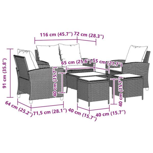 6-tlg. Garten-Sofagarnitur mit Kissen Beige Poly Rattan