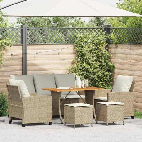 ARDEBO.de - 6-tlg. Garten-Sofagarnitur mit Kissen Beige Poly Rattan