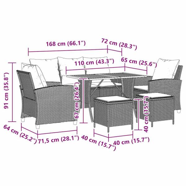 6-tlg. Garten-Sofagarnitur mit Kissen Beige Poly Rattan