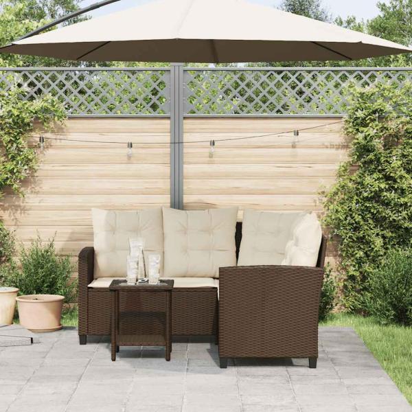 Gartensofa in L-Form mit Tisch und Kissen Braun Poly Rattan