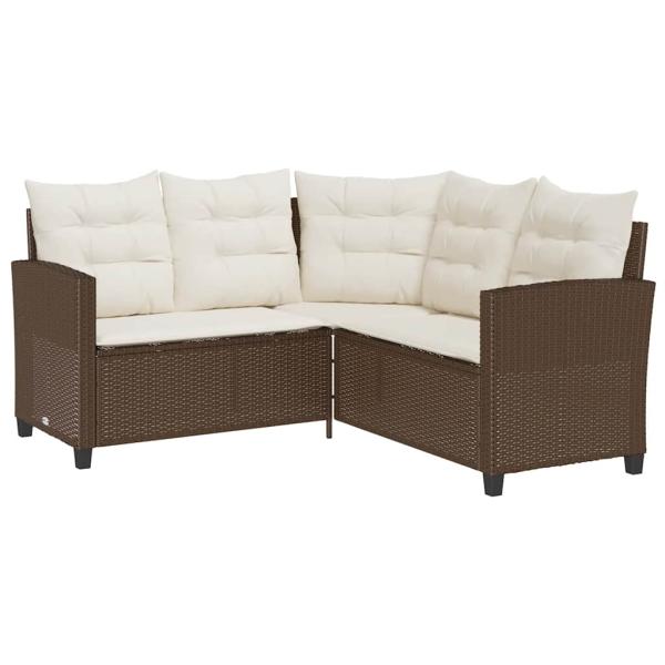Gartensofa in L-Form mit Tisch und Kissen Braun Poly Rattan