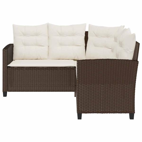 Gartensofa in L-Form mit Tisch und Kissen Braun Poly Rattan