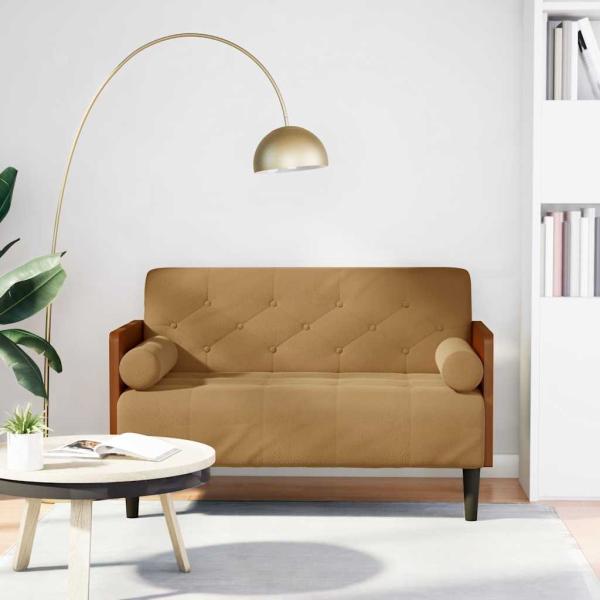 ARDEBO.de - Zweisitzer-Sofa mit Nackenrollen Braun 110 cm Samt
