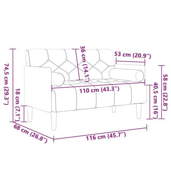 Zweisitzer-Sofa mit Nackenrollen Braun 110 cm Samt