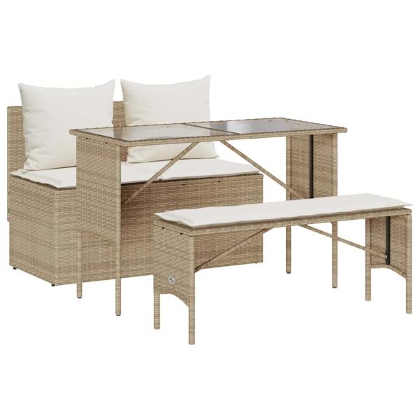 3-tlg. Garten-Essgruppe mit Kissen Beige Poly Rattan