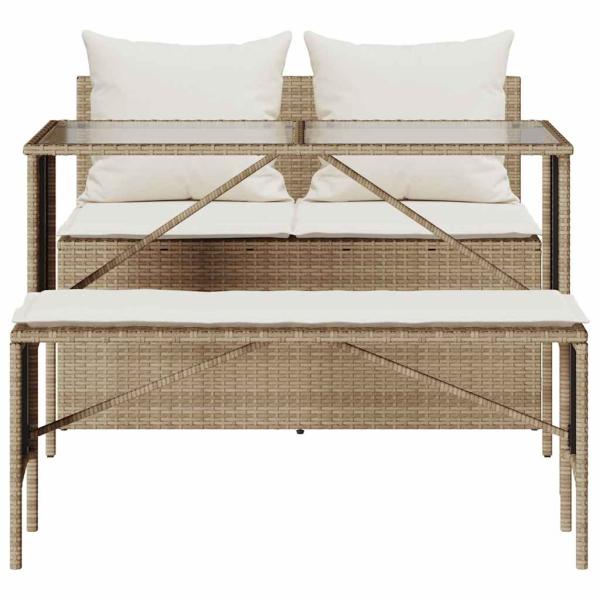 3-tlg. Garten-Essgruppe mit Kissen Beige Poly Rattan