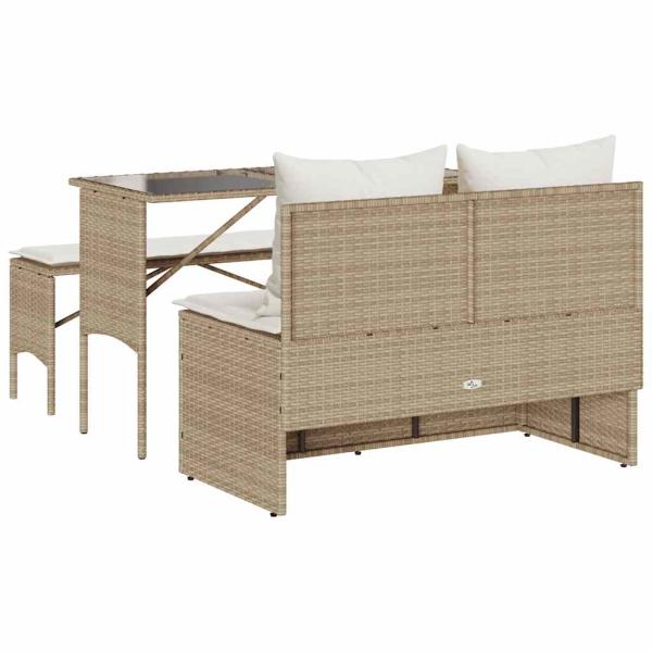 3-tlg. Garten-Essgruppe mit Kissen Beige Poly Rattan