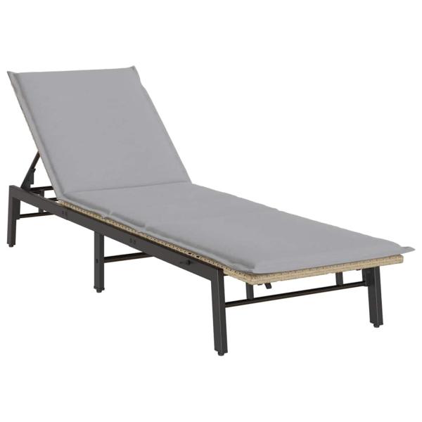 Sonnenliege mit Auflage Beige Poly Rattan