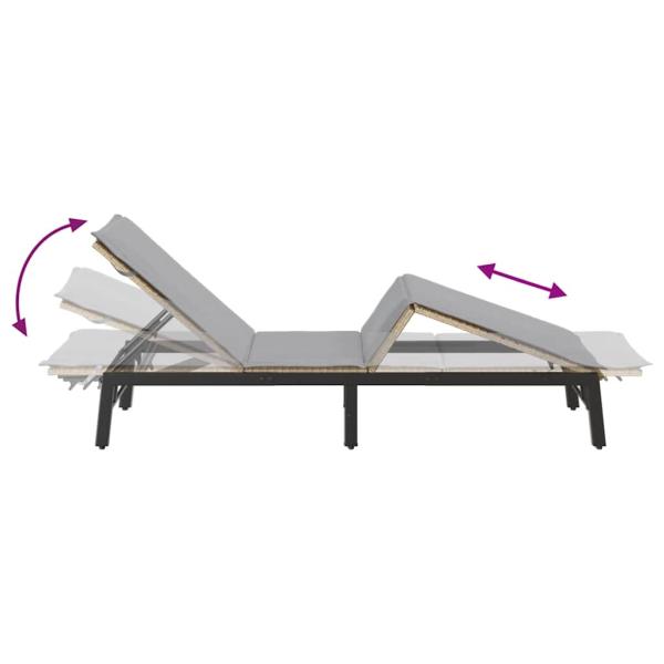 Sonnenliege mit Auflage Beige Poly Rattan