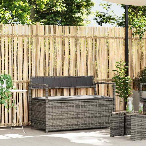 ARDEBO.de - Gartenbank mit Stauraum und Kissen Grau Poly Rattan